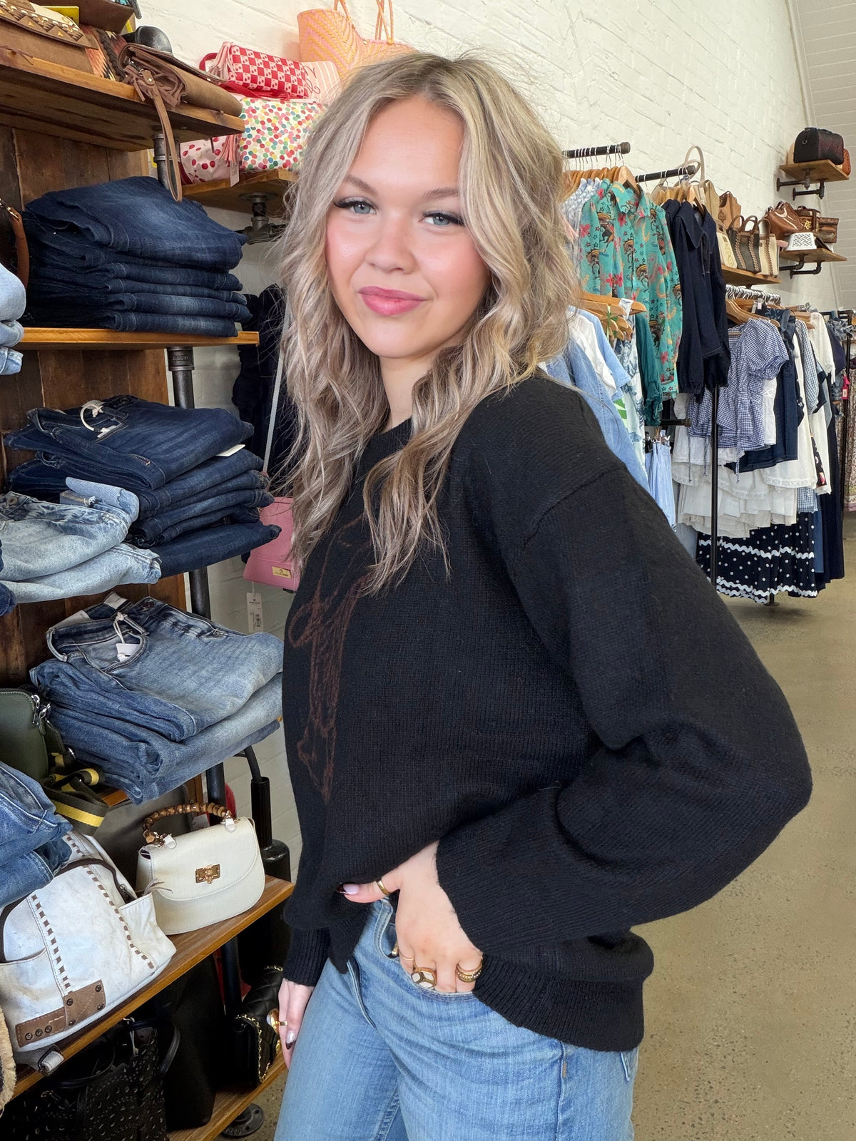 Western Boot & Hat Knit - Black