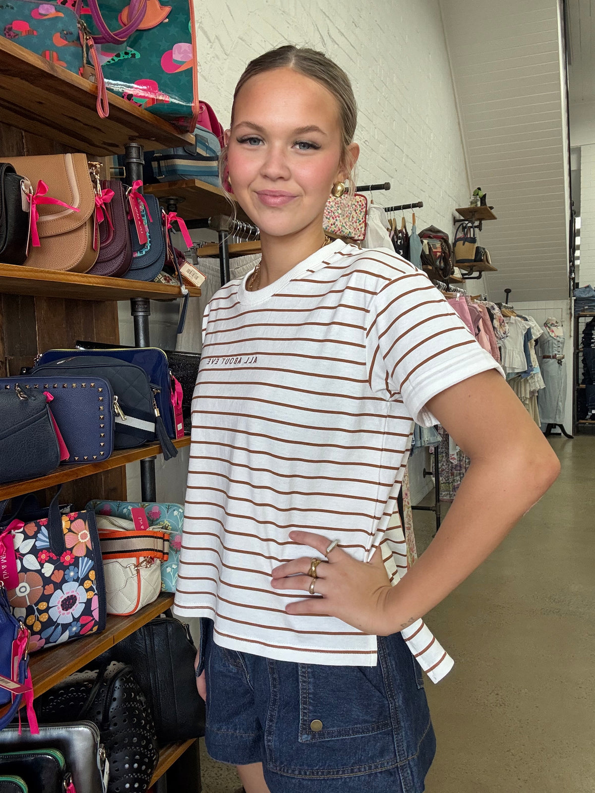 AAE Tee - White & Brown Stripe