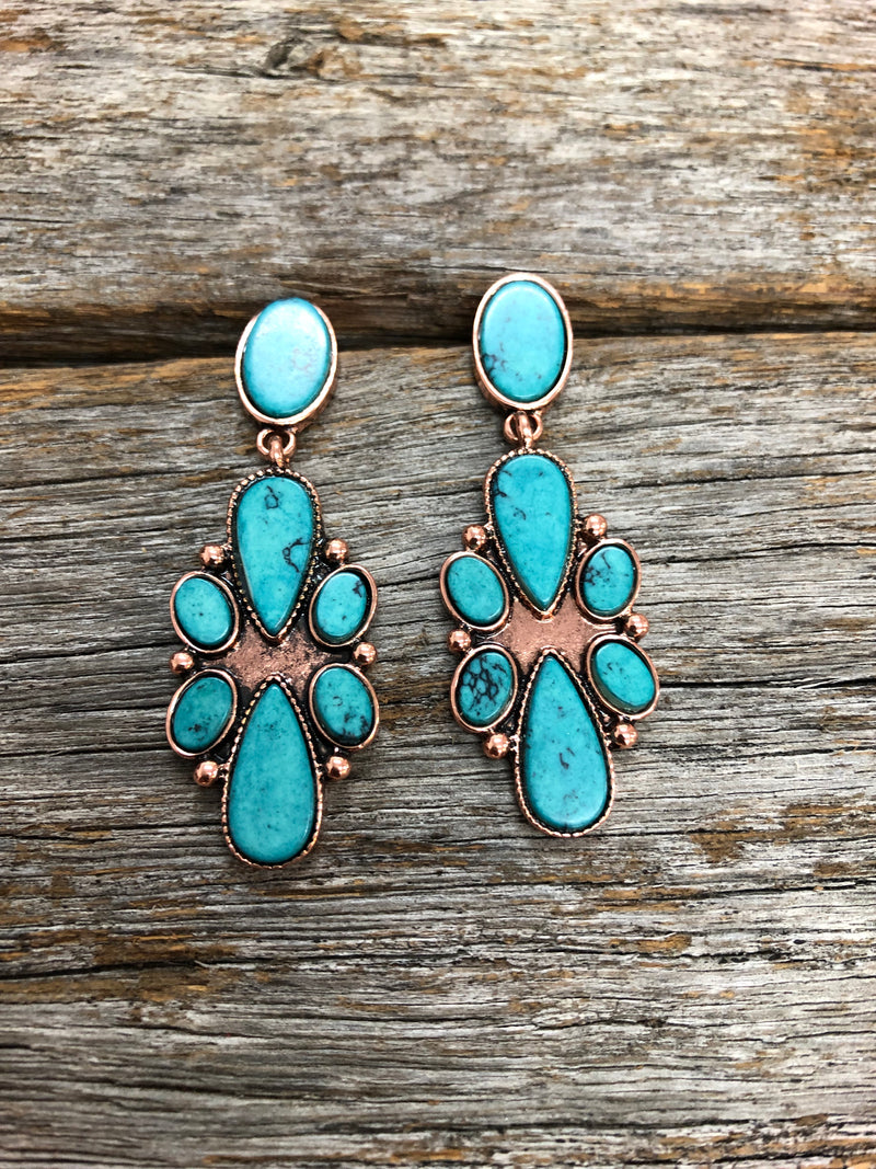 Western Earrings - Treasure Navajo Western Drop Bronze Turquoise
