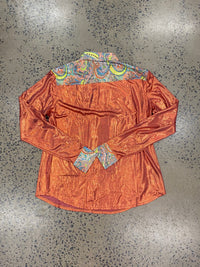 Cowgirl Tuff Pullover Arena Shirt - Rust Metallic With Colorful Paisley Accents