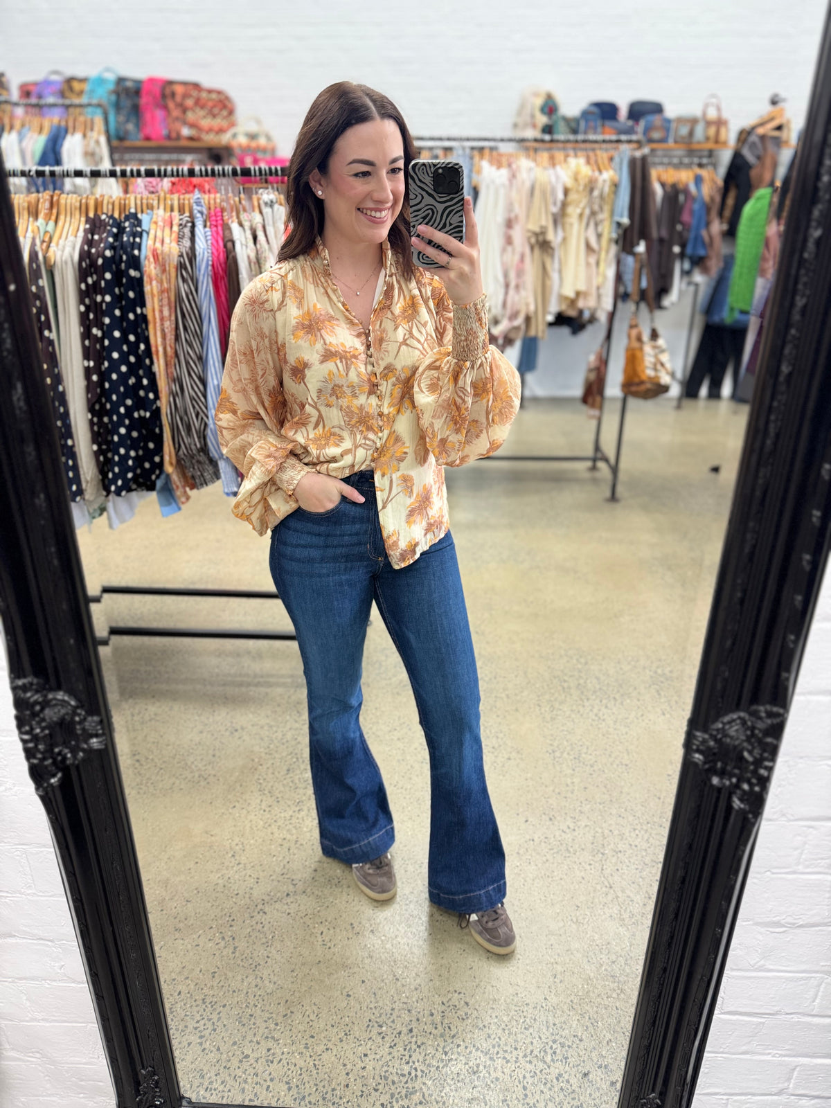 Bloom Top - Brown Print