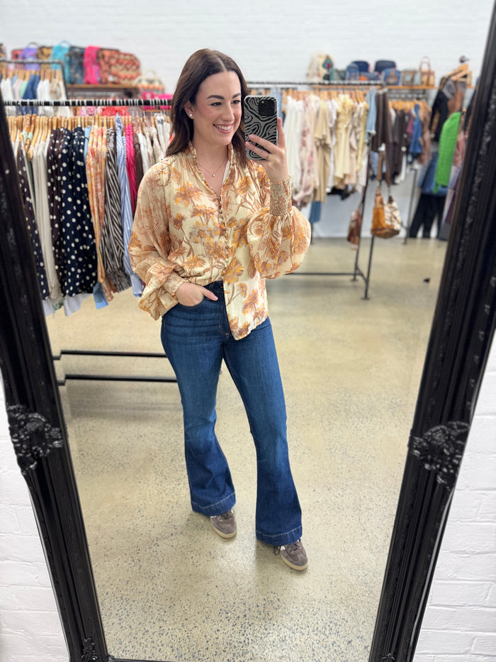 Bloom Top - Brown Print