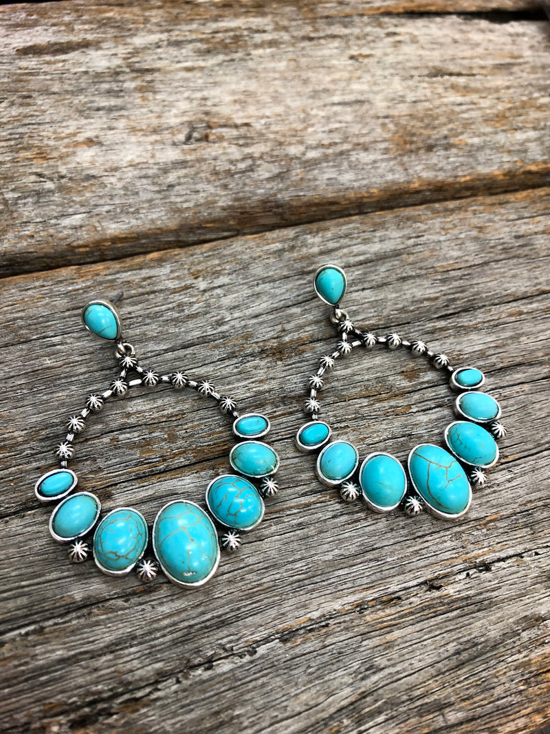 Western Earrings - Treasure Navajo Stone Round Hoop Turquoise
