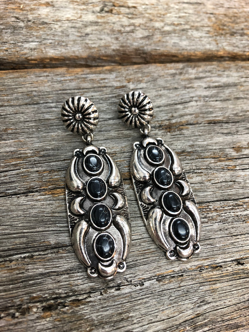 Western Earrings - Navajo Concho Drop Black