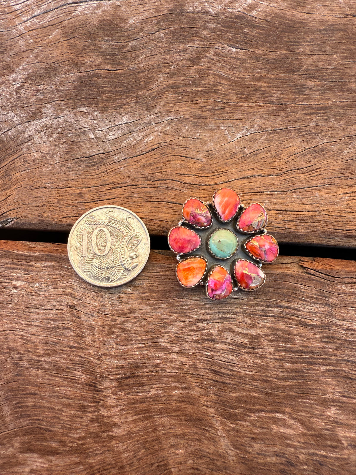 Bloom Adjustable Ring - Dahlia & Turquoise/White Buffalo Stones