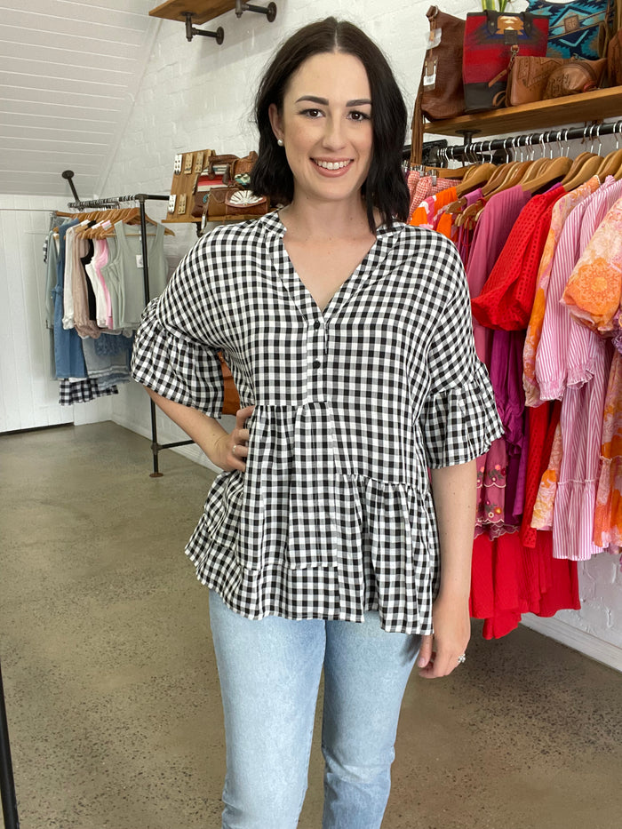 Stacey Top - Black Gingham