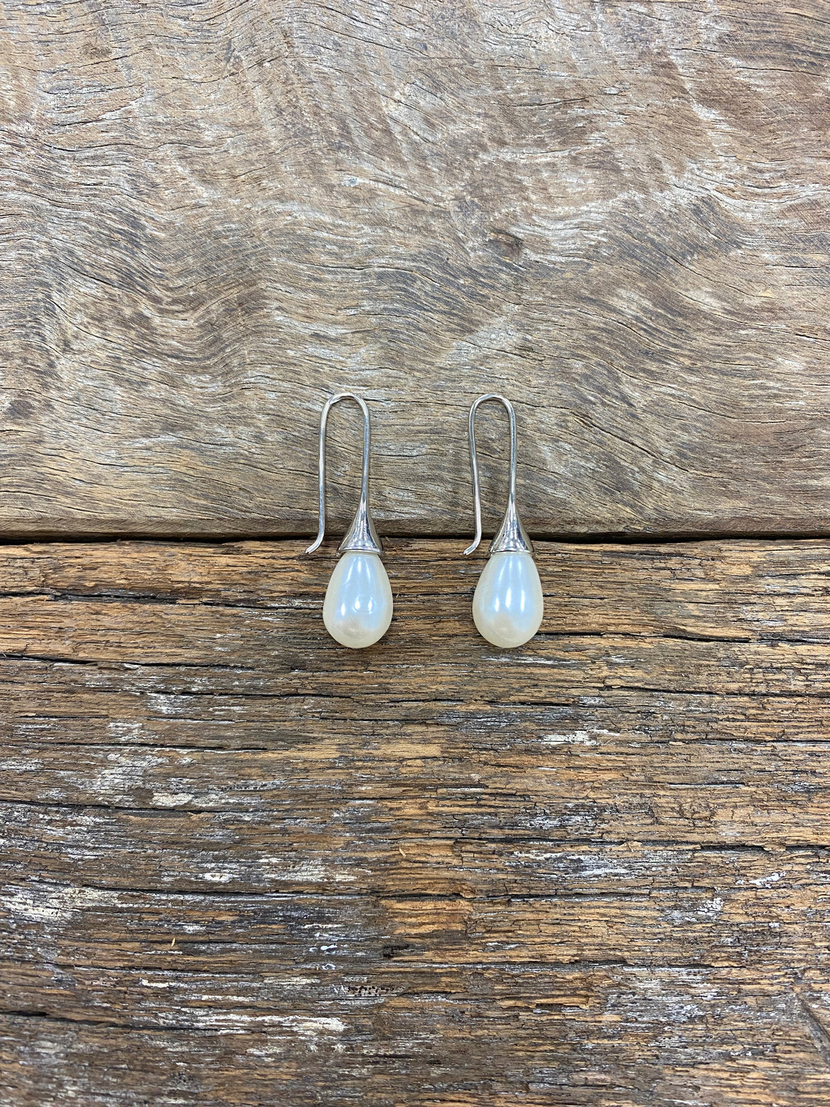 Earrings - Silver Tear Drop Pearl Earrings