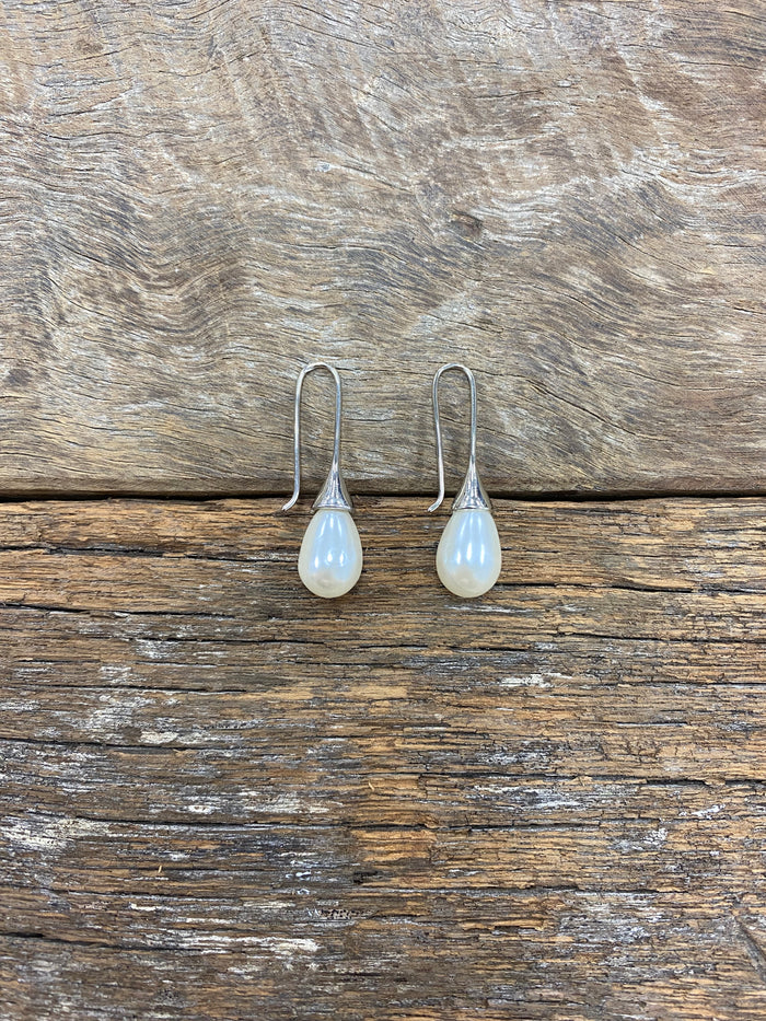 Earrings - Silver Tear Drop Pearl Earrings
