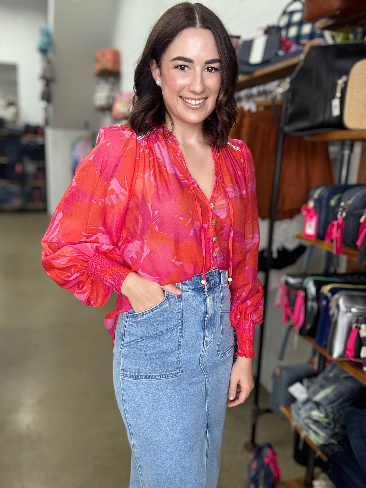 Skyla Top - Red & Pink Floral