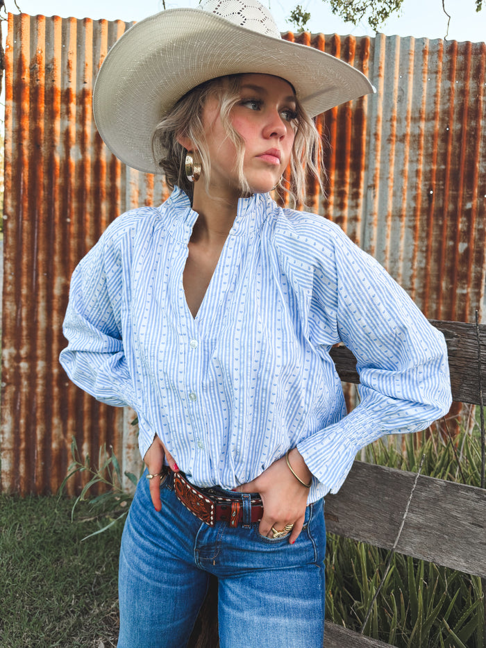 Sorrento Top - Blue Striped Heart