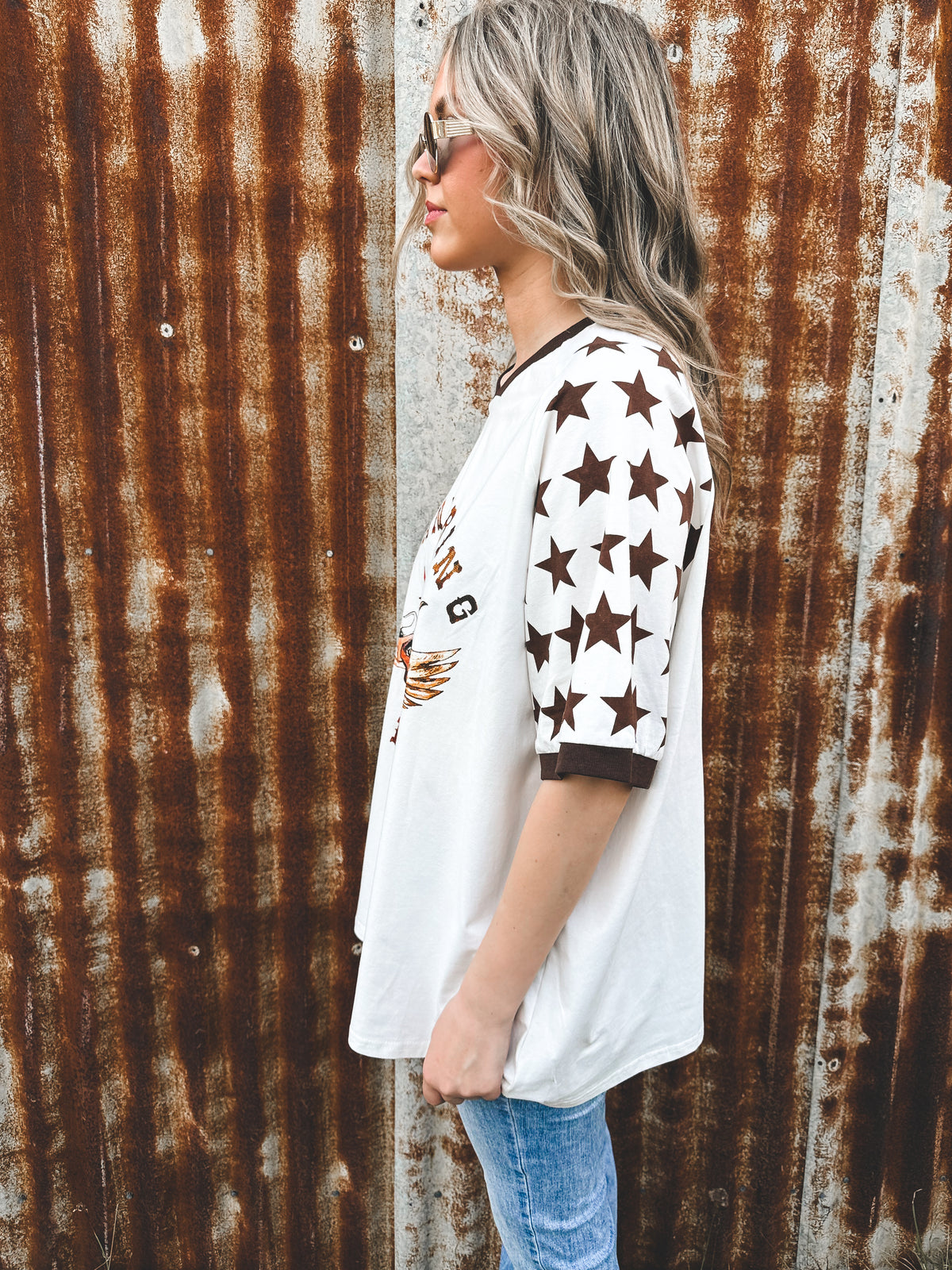 Wandering Heart Oversized Tee - White & Brown