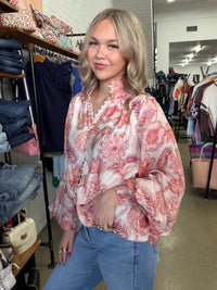Bloom Top - Coral Print