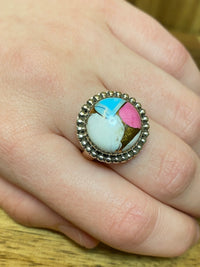 Taffy Adjustable Ring - Silver White Turquoise