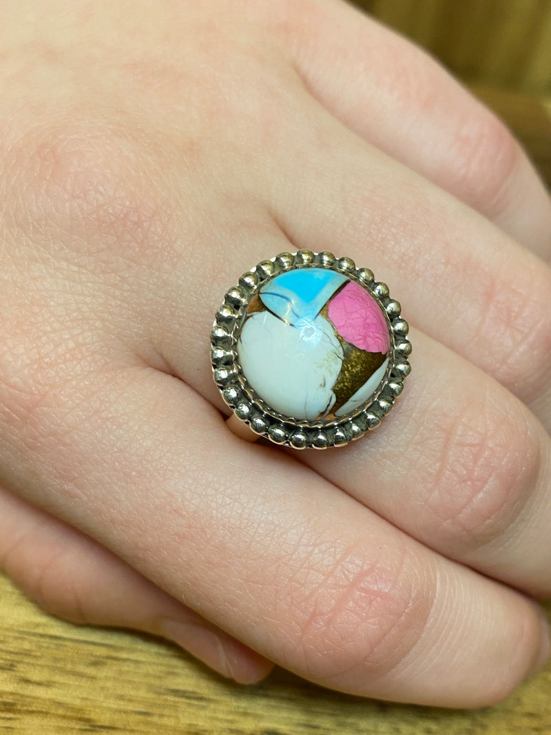 Taffy Adjustable Ring - Silver White Turquoise
