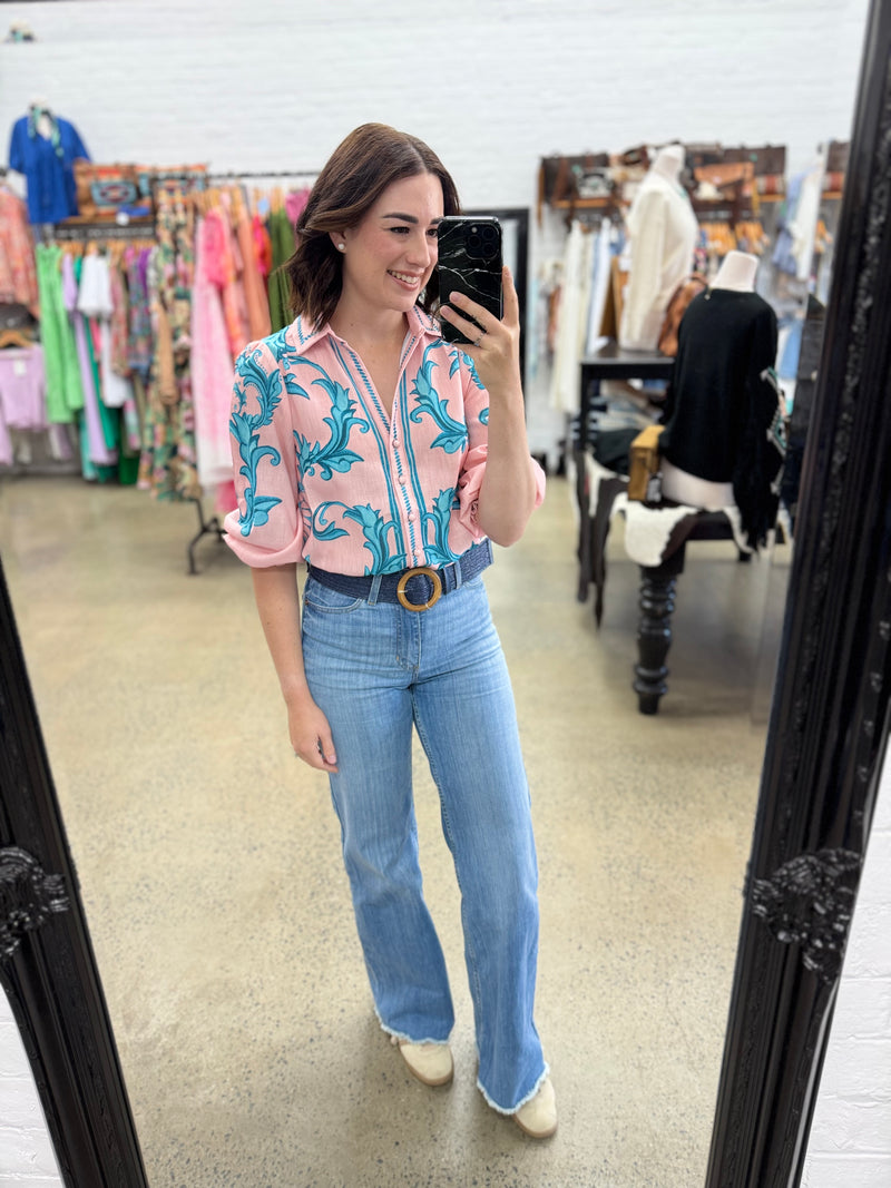 Mabel Top - Pink & Aqua Floral