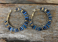 Earrings - Blue Beaded Crystal Hoop Earrings