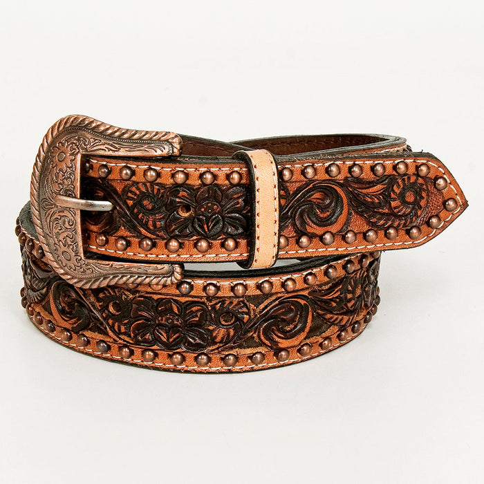 Western Belt - Floral Carved Stud