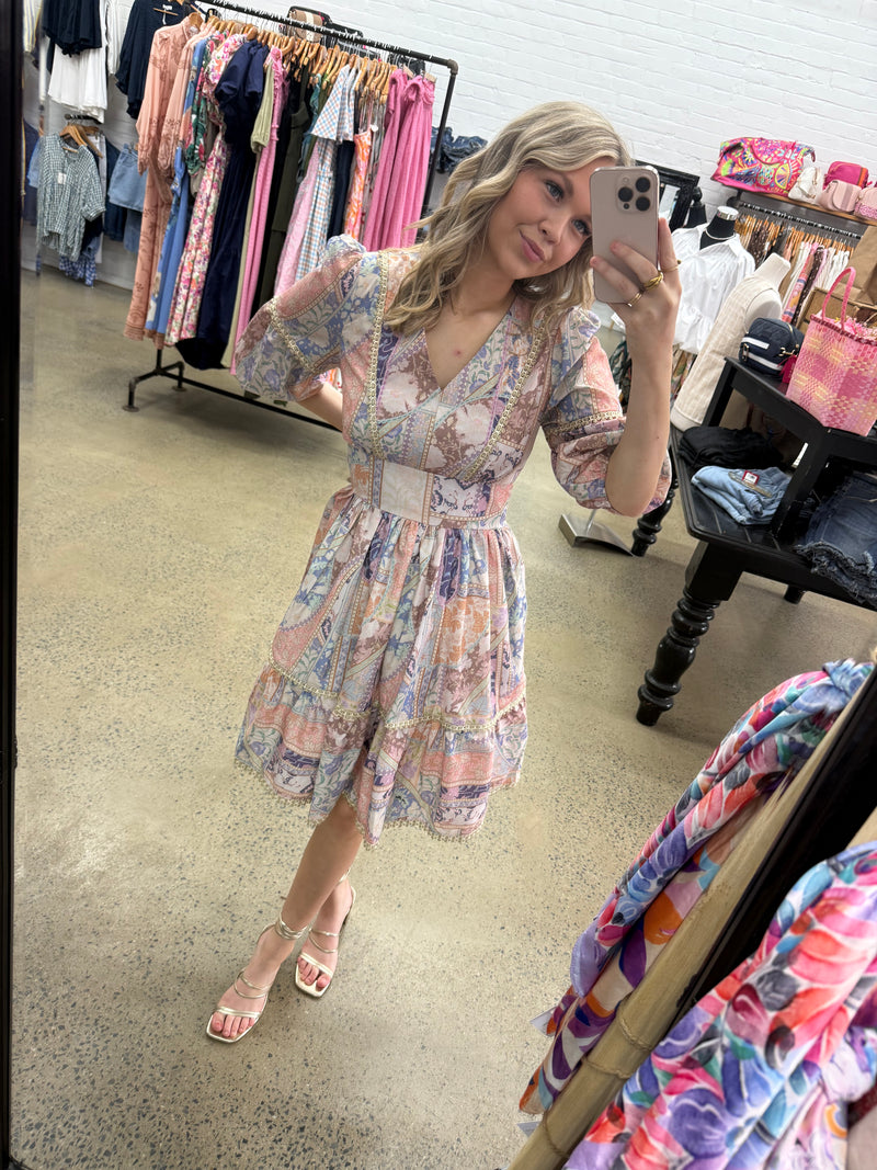 Cynthia Mini Dress - Floral Patchwork