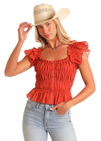 Reba Top - Rust Ruched Peplum