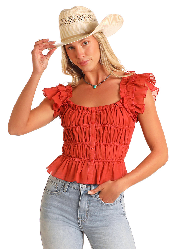 Reba Top - Rust Ruched Peplum