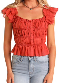 Reba Top - Rust Ruched Peplum