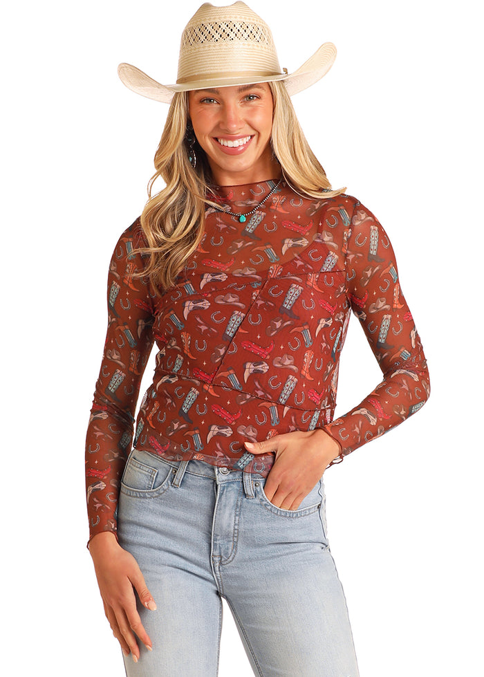 Rock and Roll - Boot Print Mesh Top (BW22T05897)