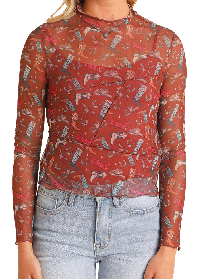 Rock and Roll - Boot Print Mesh Top (BW22T05897)
