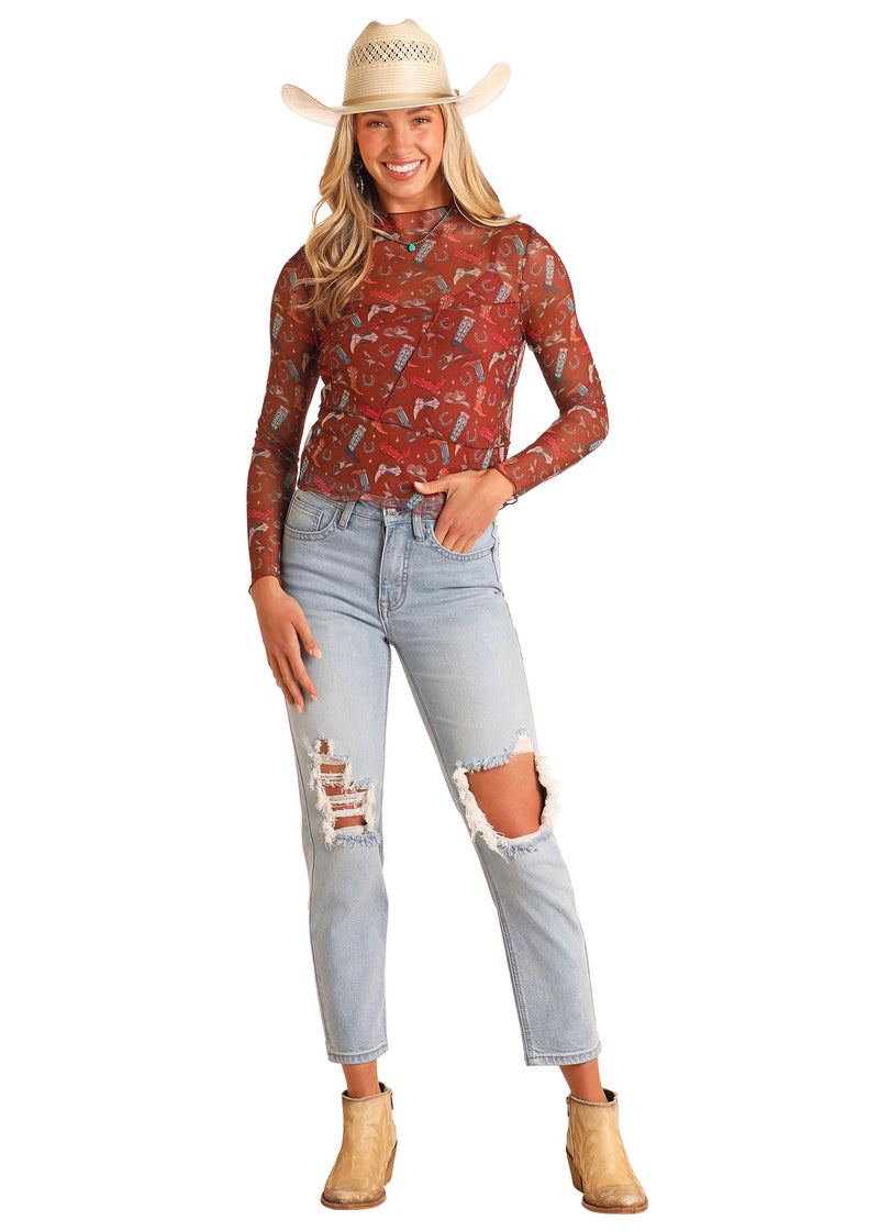 Rock and Roll - Boot Print Mesh Top (BW22T05897)