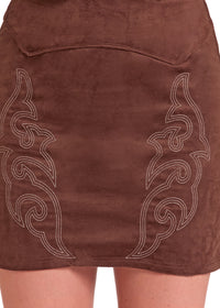 Henley Skirt - Emboidered Microsuede Brown (BW69B08098)