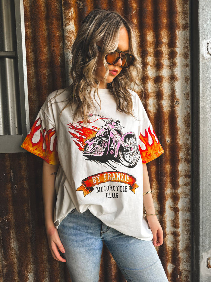 Motorcycle Club Oversized Tee - White