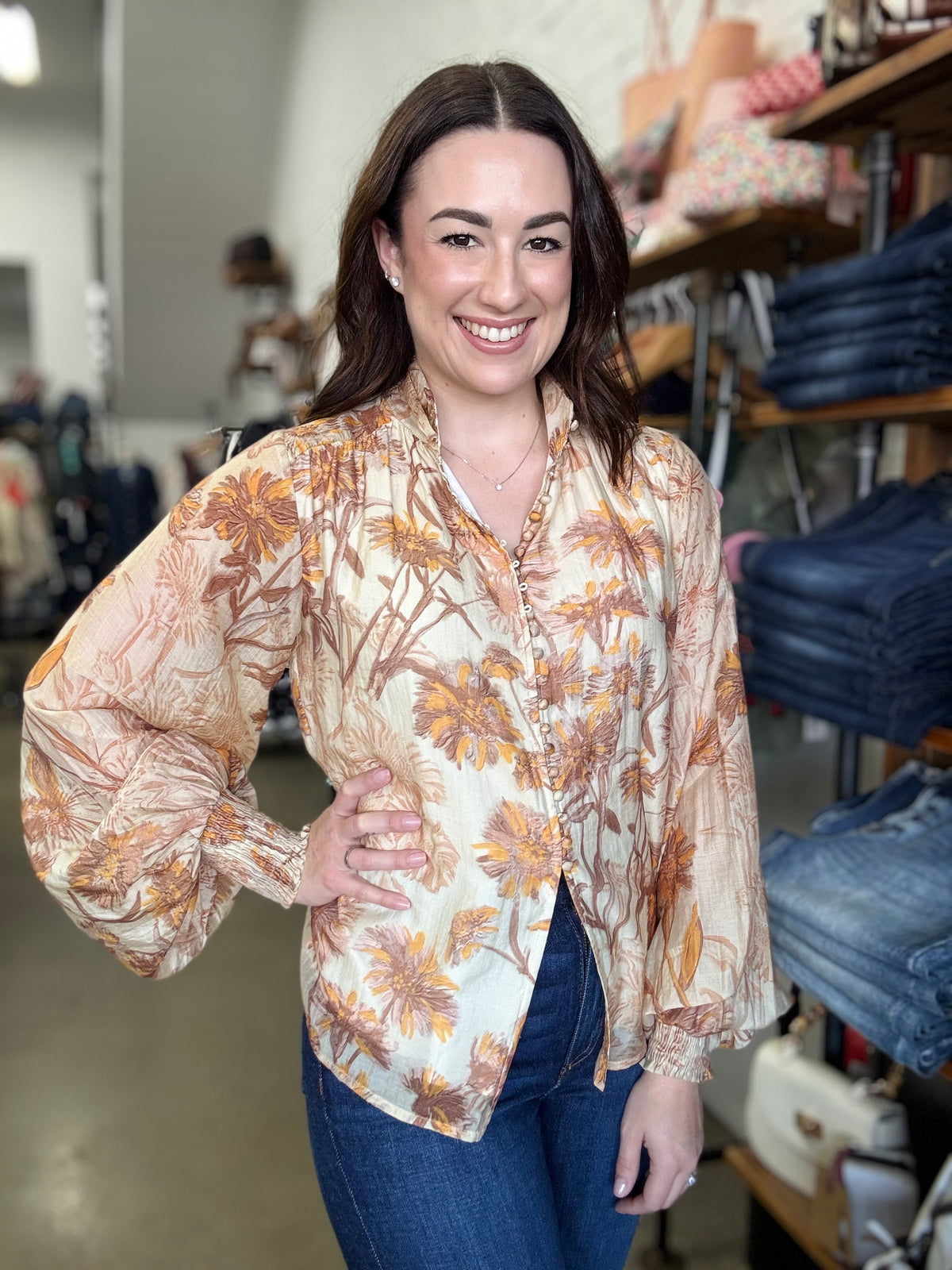 Bloom Top - Brown Print