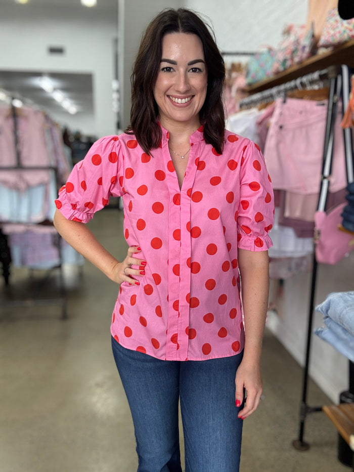 Pippa Top - Pink and Red Polka Dot