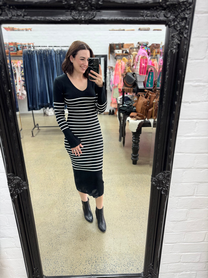 Milani Dress - Black & White Stripe