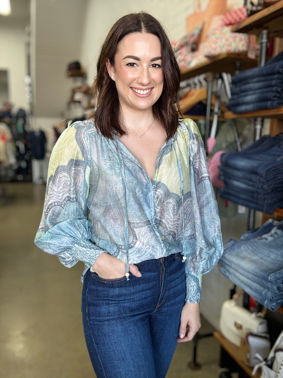 Skyla Top - Blue & Green Paisley