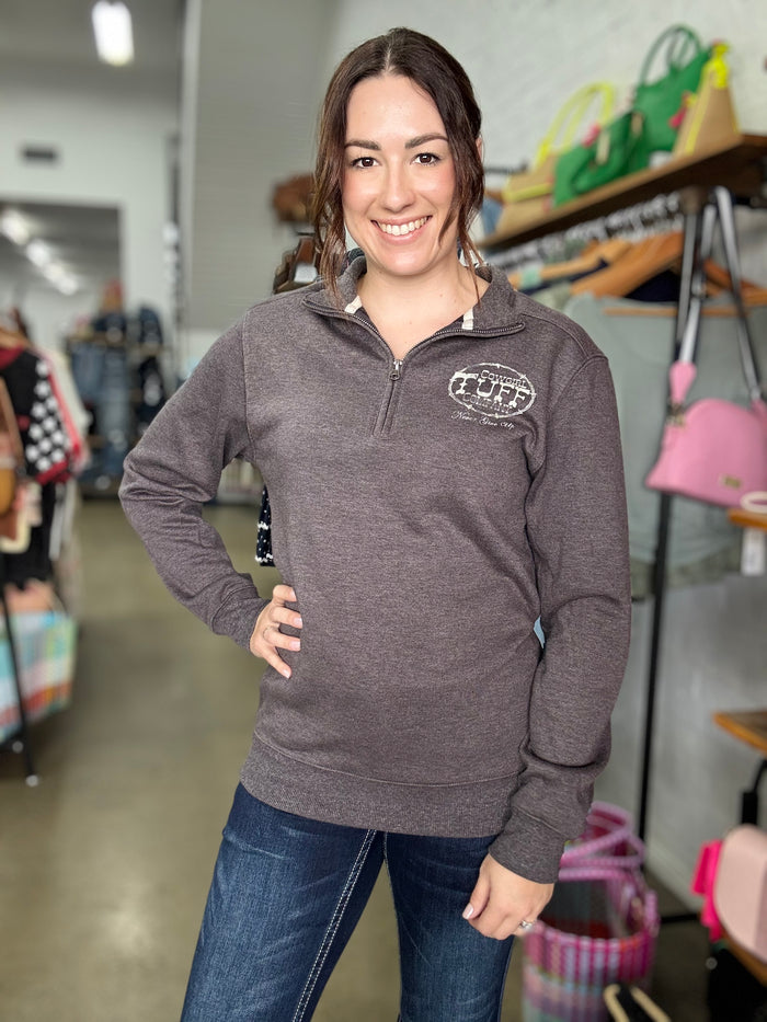 Cowgirl Tuff Quarter Zip - Brown/Cream Print