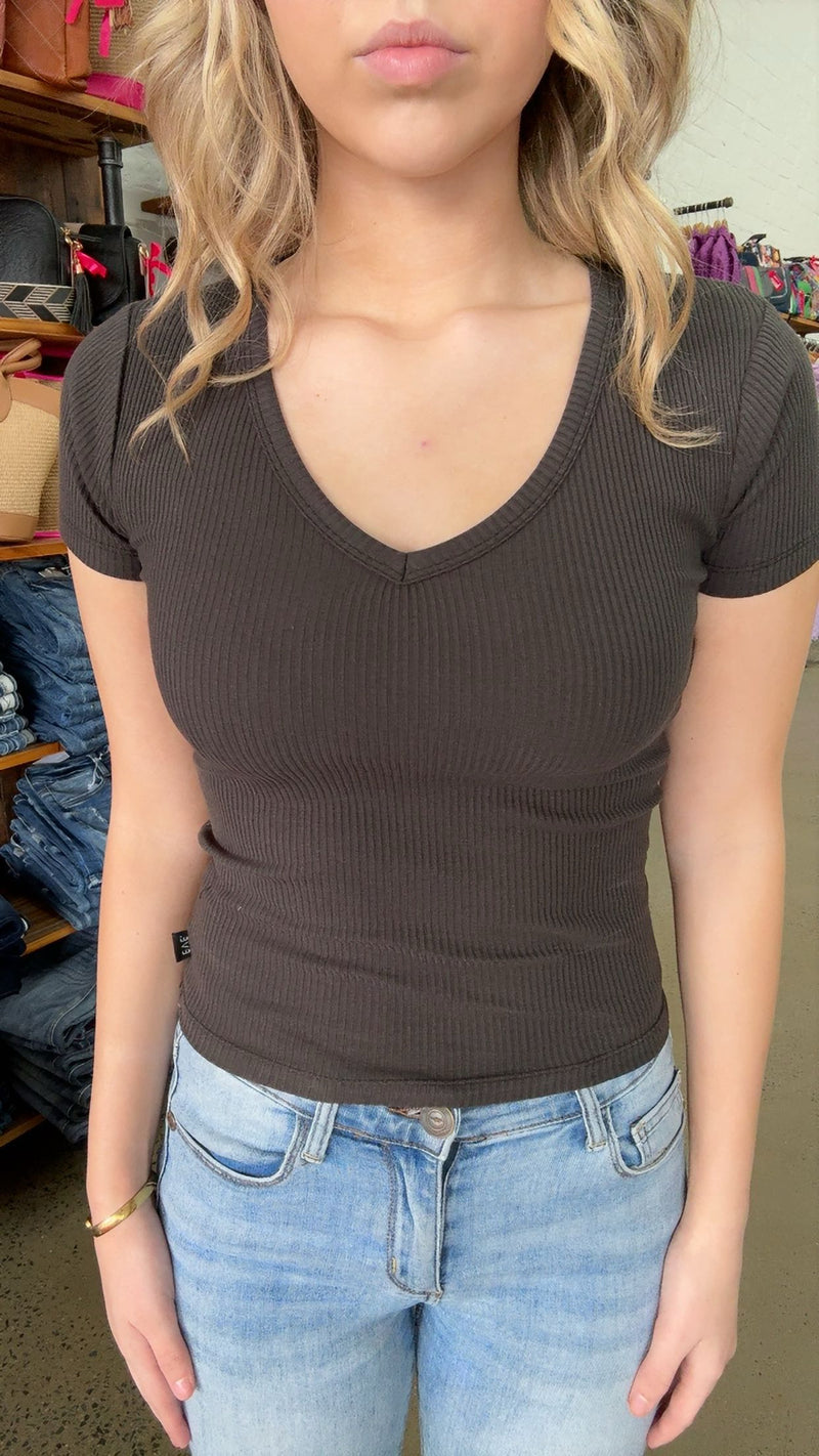 Eve Rib Tee - Washed Black