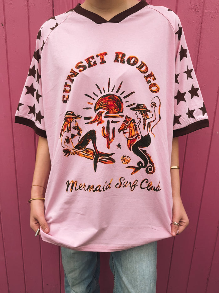 Sunset Rodeo Oversized Tee - Pink & Brown