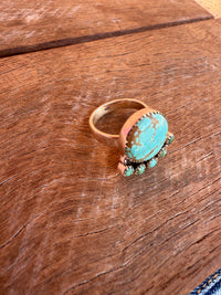 Houndstooth Adjustable Ring - Silver Turquoise