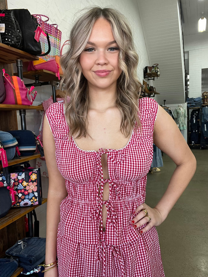 Lani Tie Top - Red Gingham