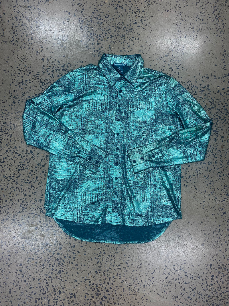 Cowgirl Tuff Pullover Arena Shirt - Bright Turquoise Foil over Dark Turquoise Shimmer