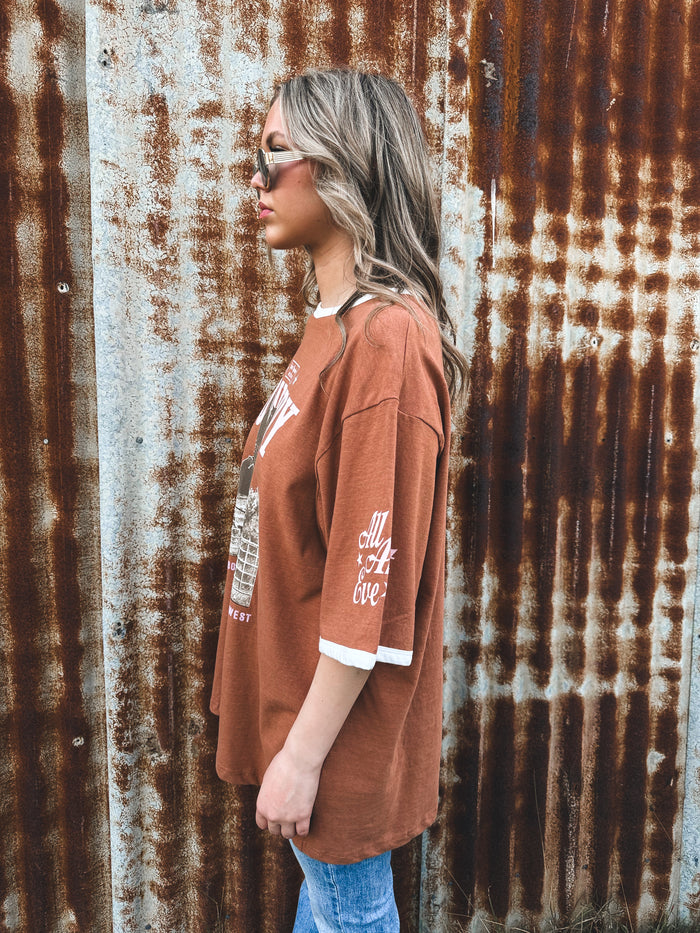 Howdy Oversized Tee - Cinnamon