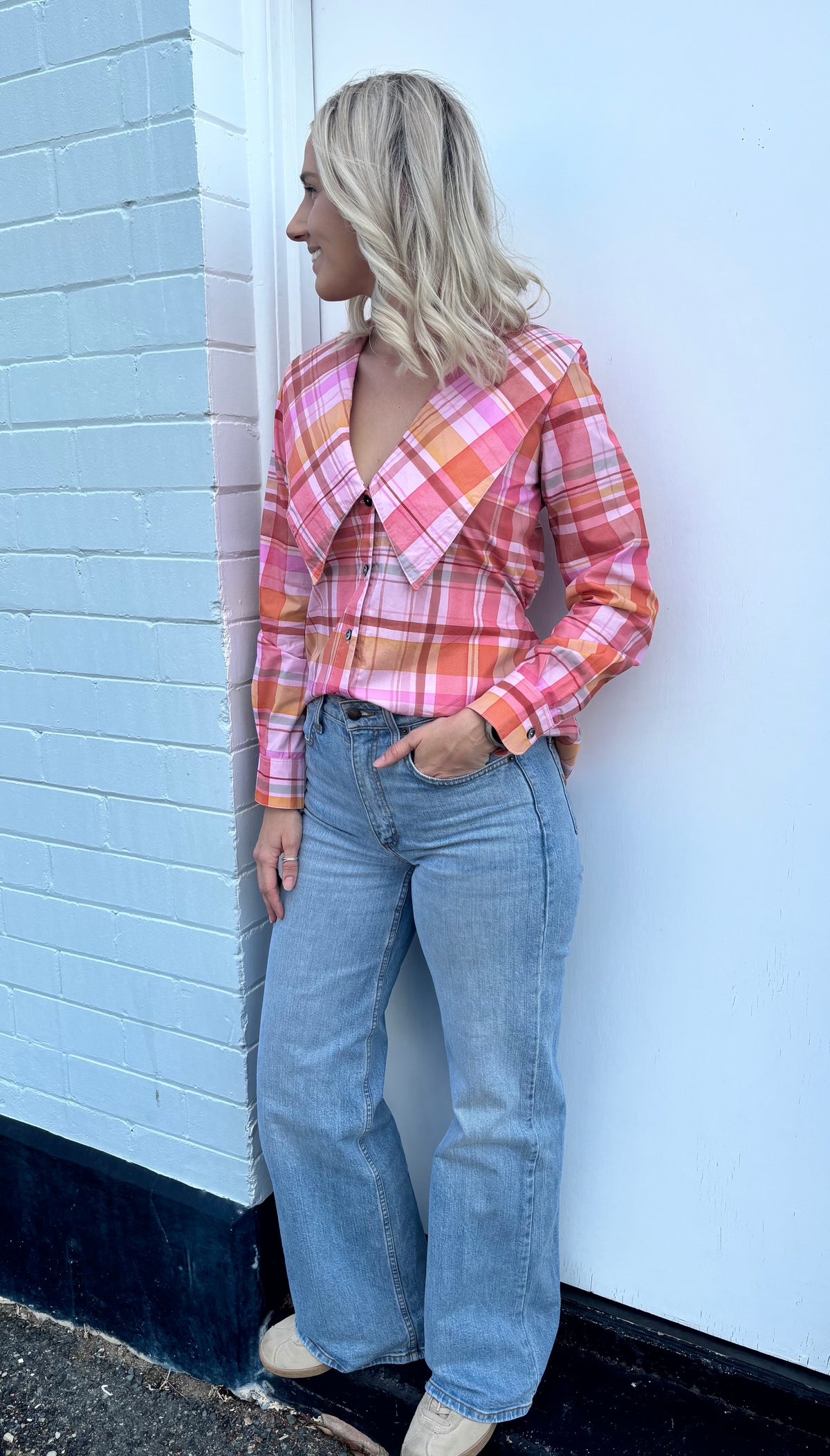 LJC Matilda Top - Poplin Pink Plaid