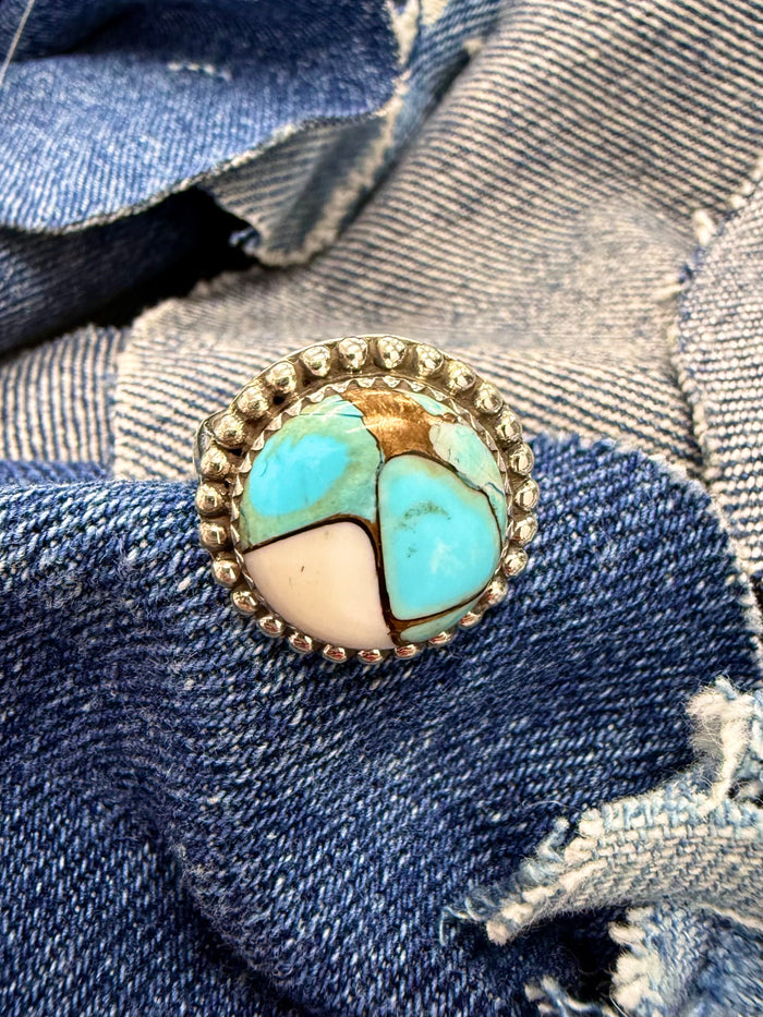 Taffy Adjustable Ring - Silver Turquoise