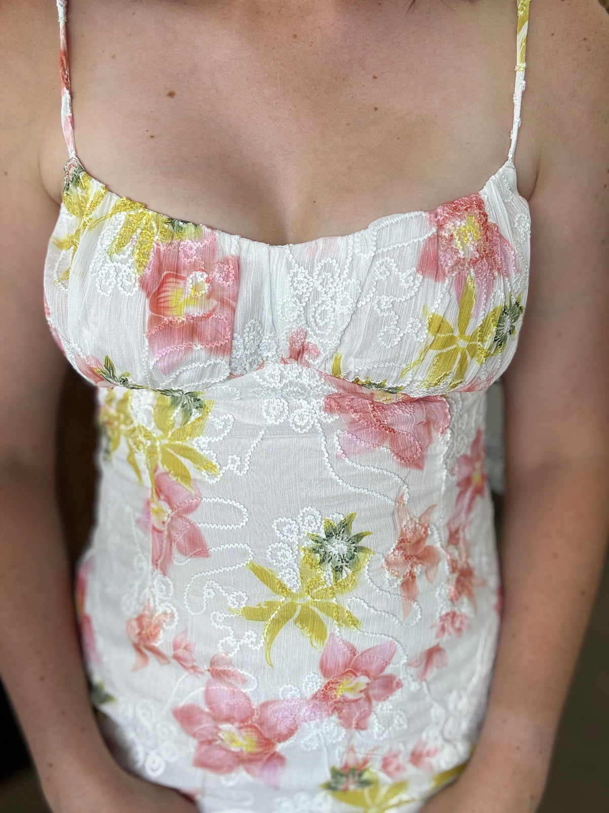 Aelia Midi Dress - White/Floral