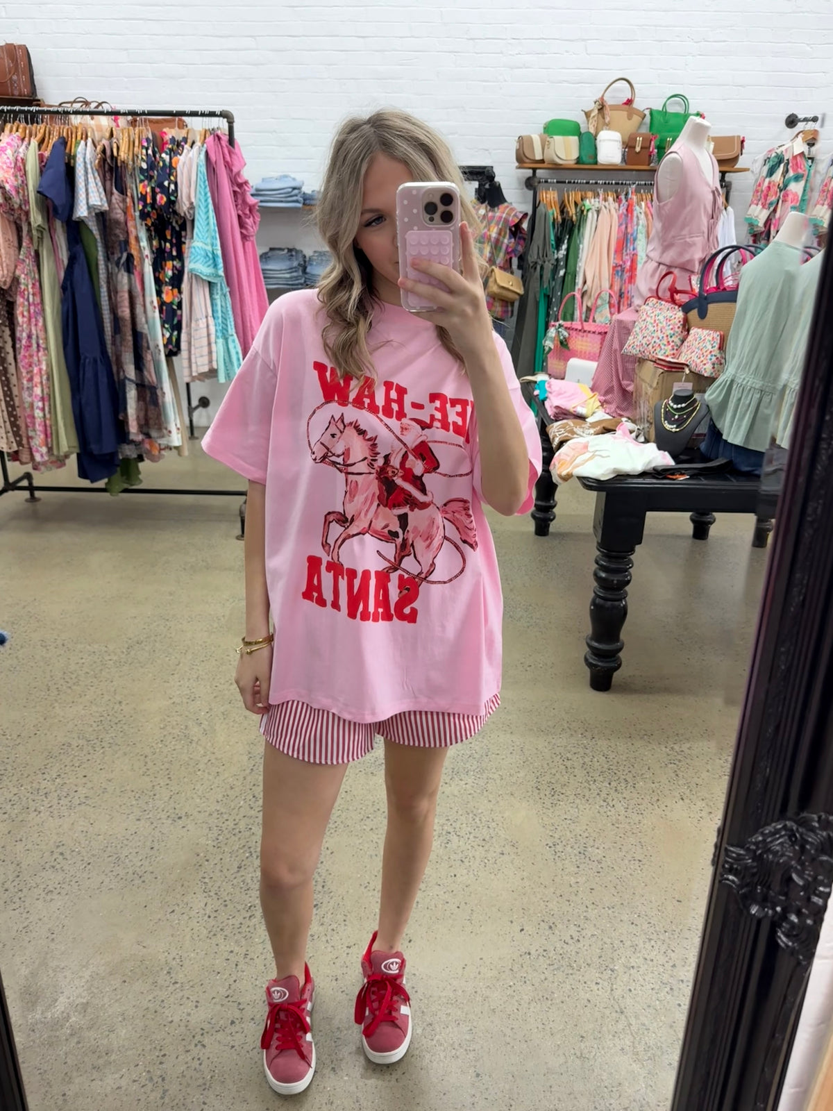 Yee-Haw- Pink & Red Santa Short Set