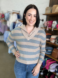 Demi Knit - Blue and Brown Stripe