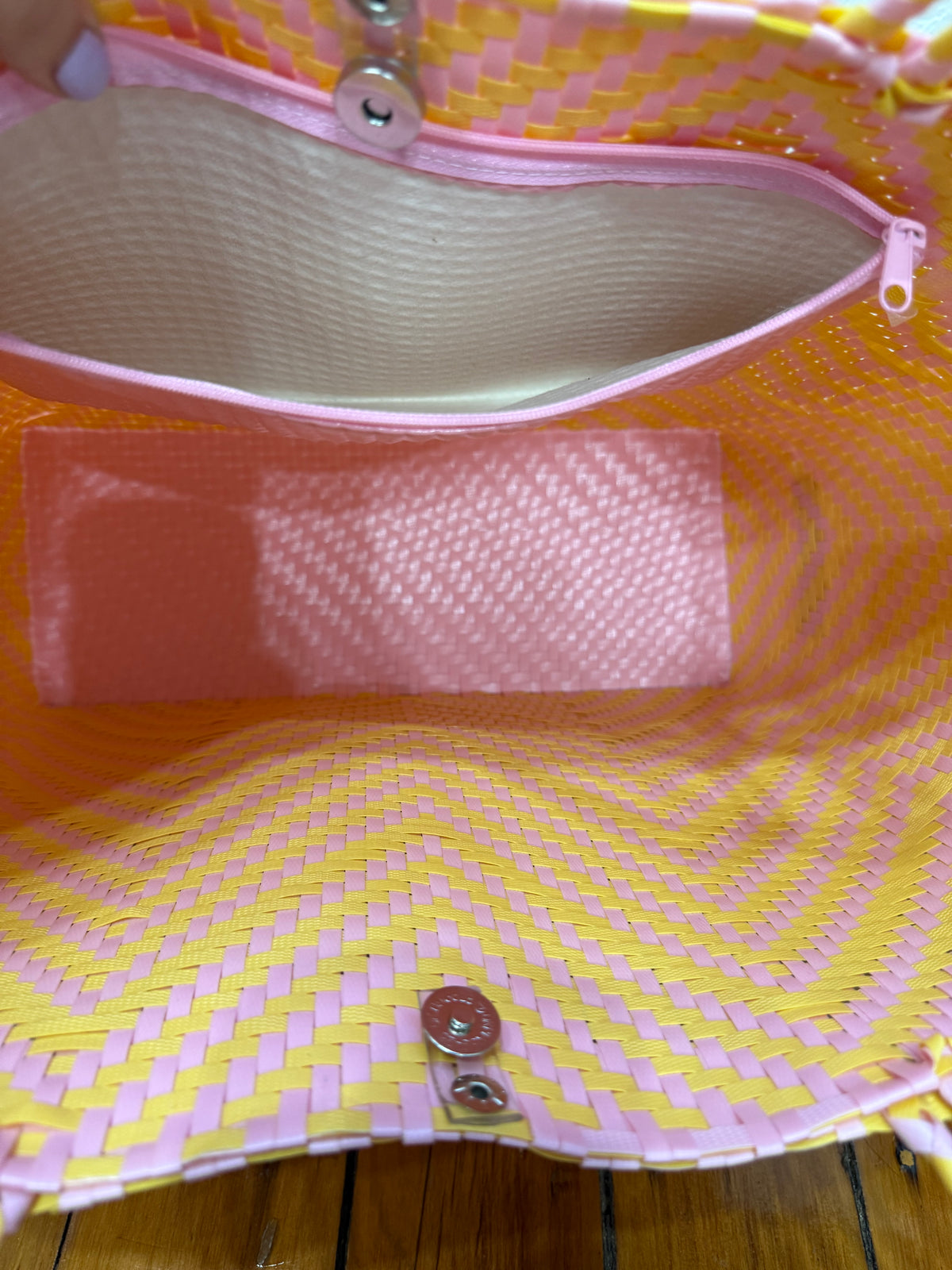 Recycled Plastic Medium Tote Bag - Yellow & Pink