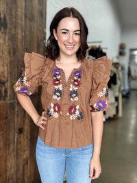 Jacinta Top - Brown Floral