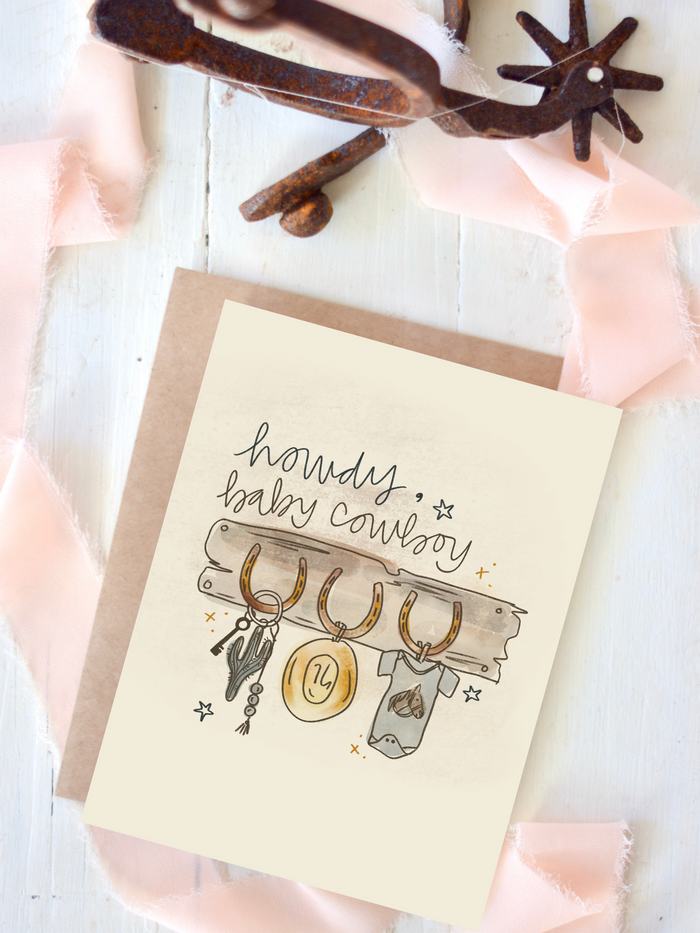 Baby Boy Card - Howdy Baby Cowboy