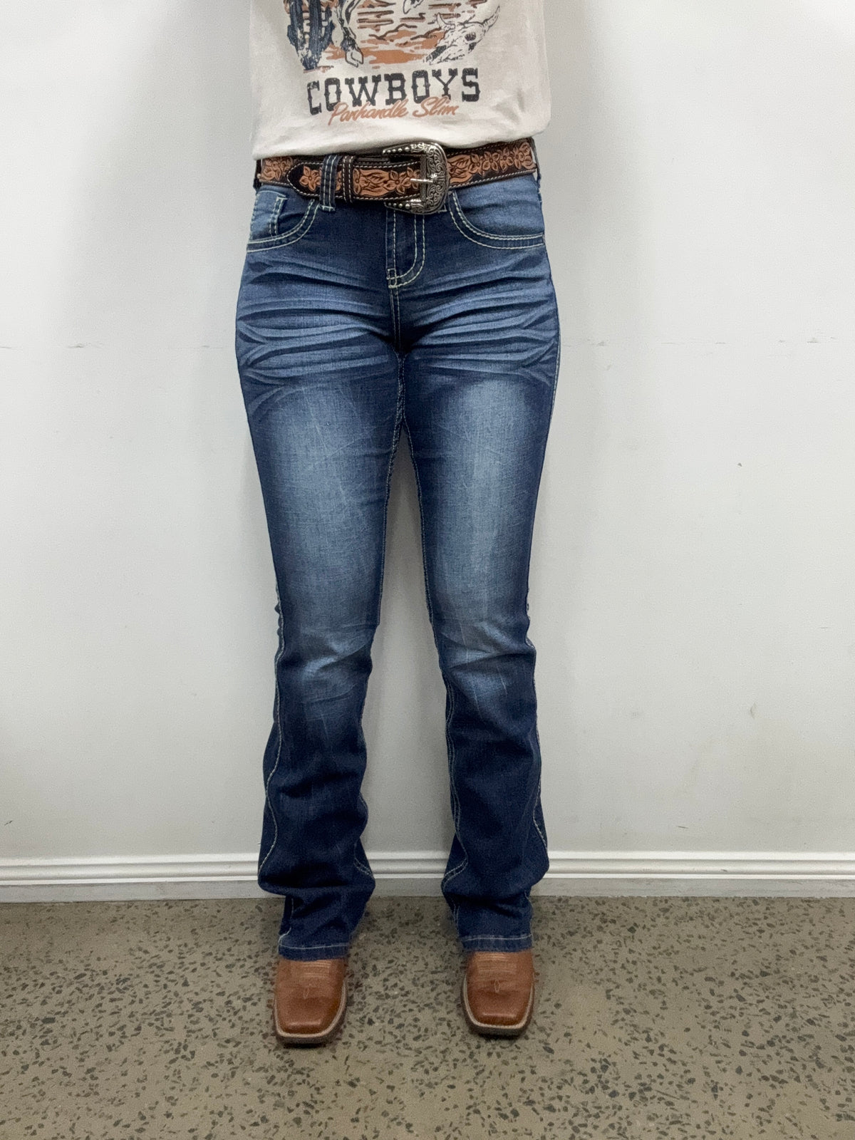 Cowgirl Tuff Jeans - Tan Edgy Flex